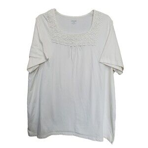 Liz & Me Ivory Cotton Blend Square Neck Embroidered Short Sleeve Tunic Size 2X